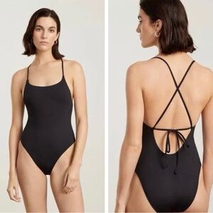 Everlane String One Piece Open Back Minimalist Black Swimsuit size XS NWT